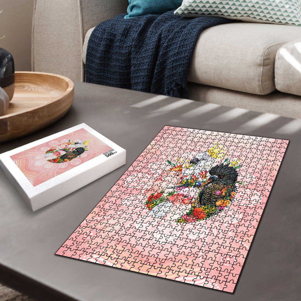 Australian Cockatoos Puzzle Flora Aboriginal Dot Art Pattern