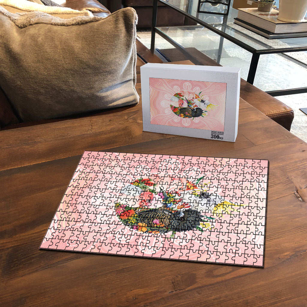 Australian Cockatoos Puzzle Flora Aboriginal Dot Art Pattern