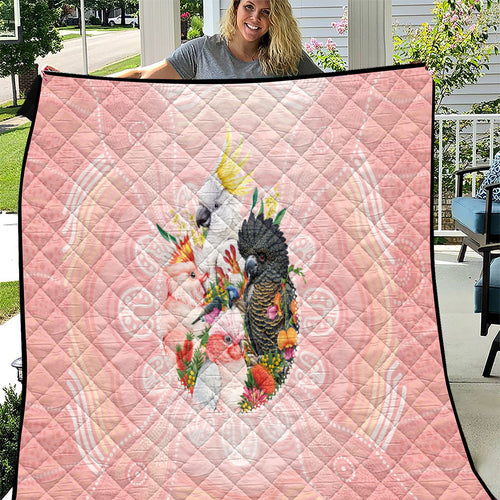 Australian Cockatoos Quilt Flora Aboriginal Dot Art Pattern