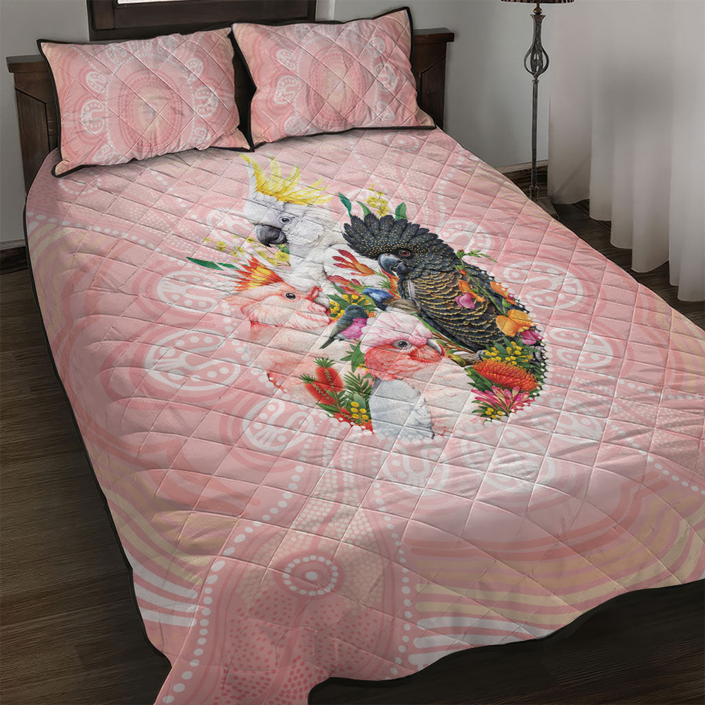 Australian Cockatoos Quilt Bed Set Flora Aboriginal Dot Art Pattern