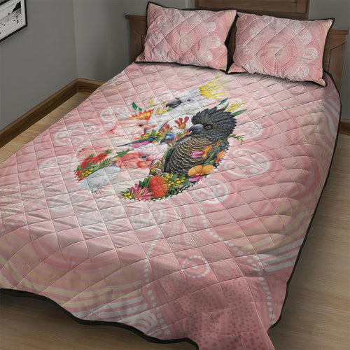 Australian Cockatoos Quilt Bed Set Flora Aboriginal Dot Art Pattern