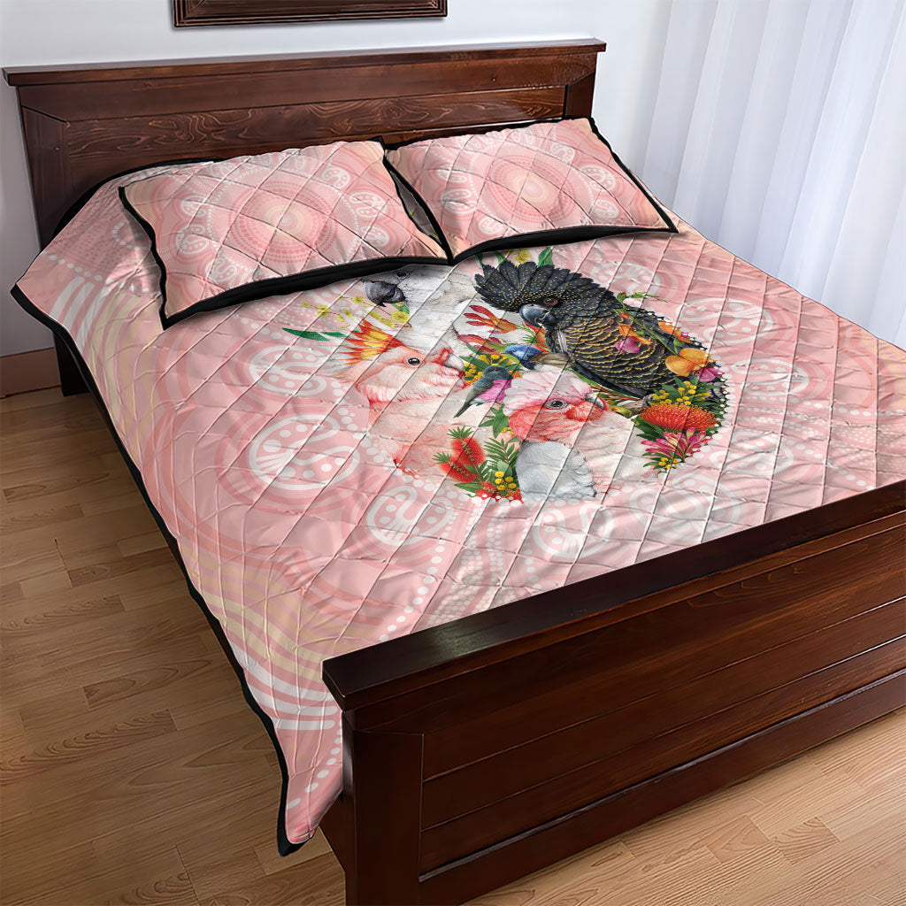 Australian Cockatoos Quilt Bed Set Flora Aboriginal Dot Art Pattern