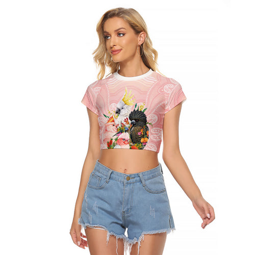 Australian Cockatoos Raglan Cropped T Shirt Flora Aboriginal Dot Art Pattern