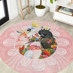 Australian Cockatoos Round Carpet Flora Aboriginal Dot Art Pattern
