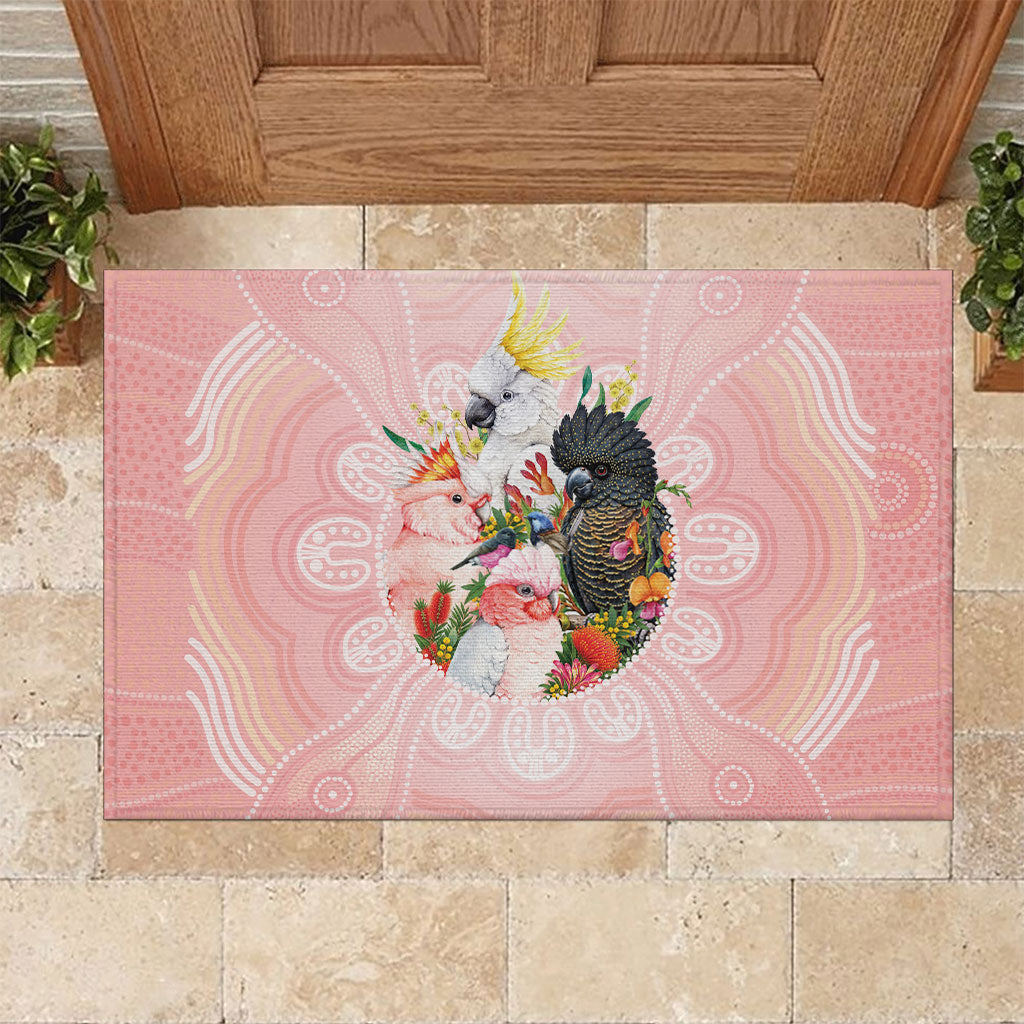 Australian Cockatoos Rubber Doormat Flora Aboriginal Dot Art Pattern