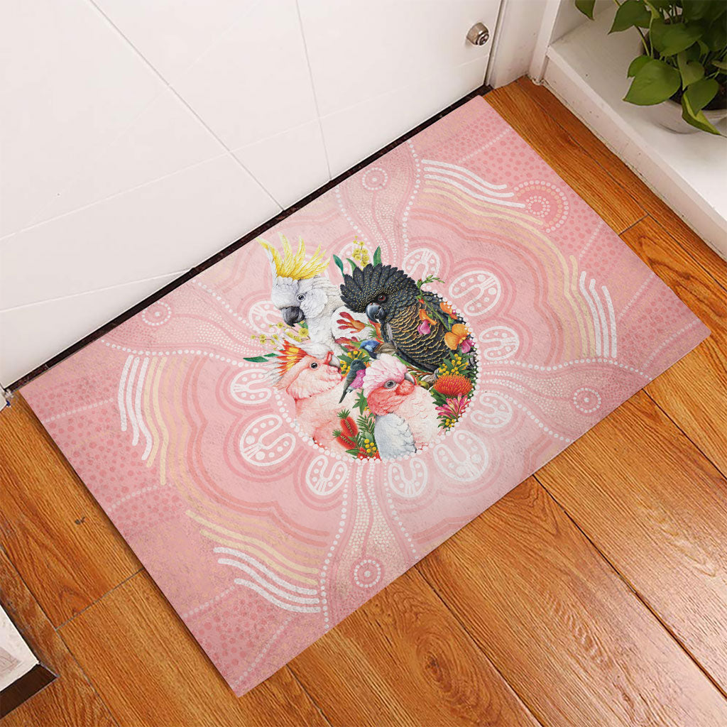 Australian Cockatoos Rubber Doormat Flora Aboriginal Dot Art Pattern