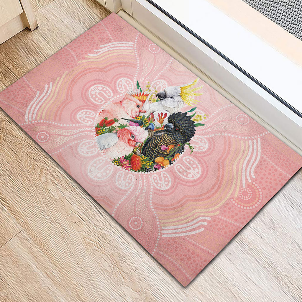 Australian Cockatoos Rubber Doormat Flora Aboriginal Dot Art Pattern