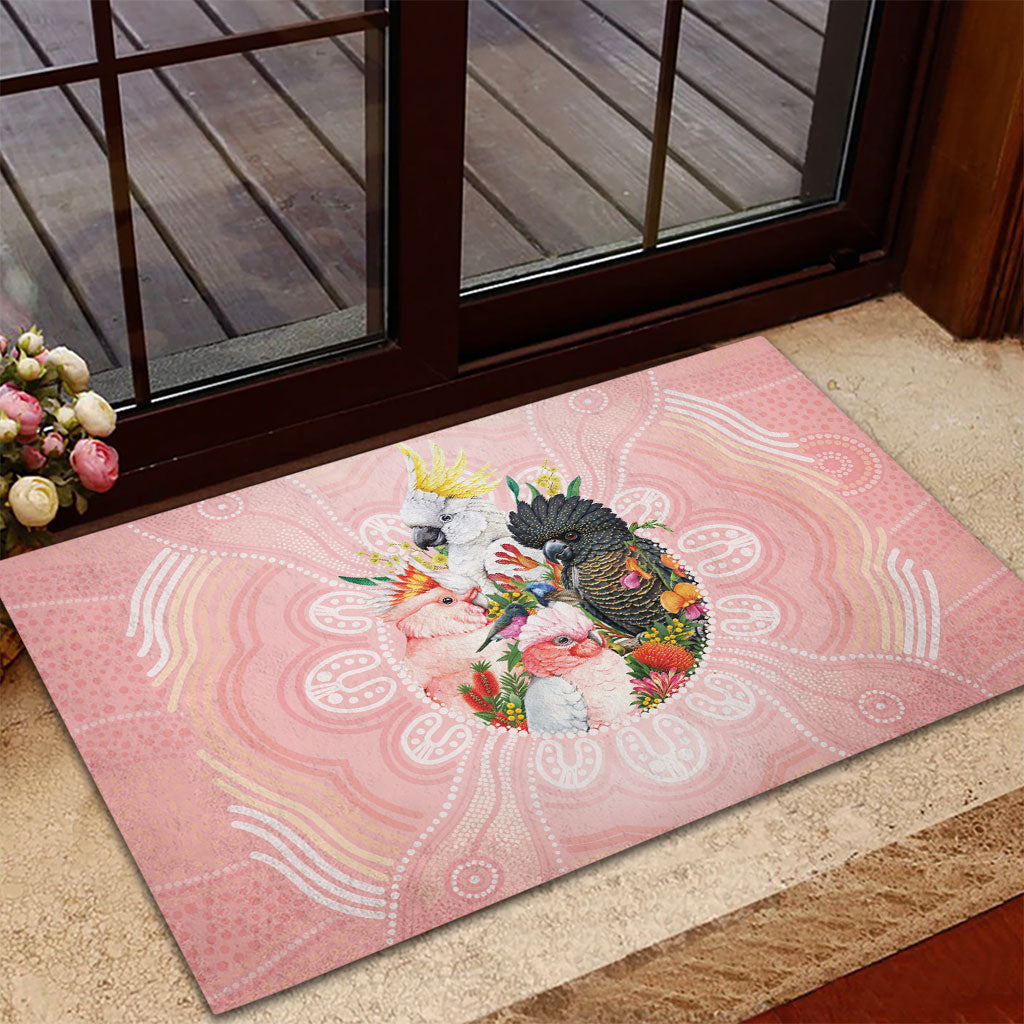Australian Cockatoos Rubber Doormat Flora Aboriginal Dot Art Pattern