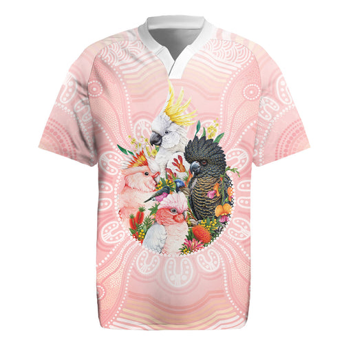 Australian Cockatoos Rugby Jersey Flora Aboriginal Dot Art Pattern