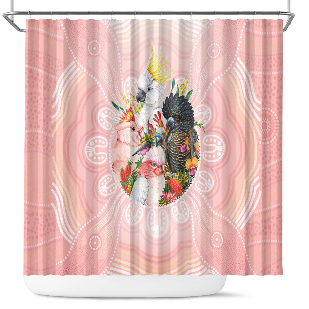 Australian Cockatoos Shower Curtain Flora Aboriginal Dot Art Pattern