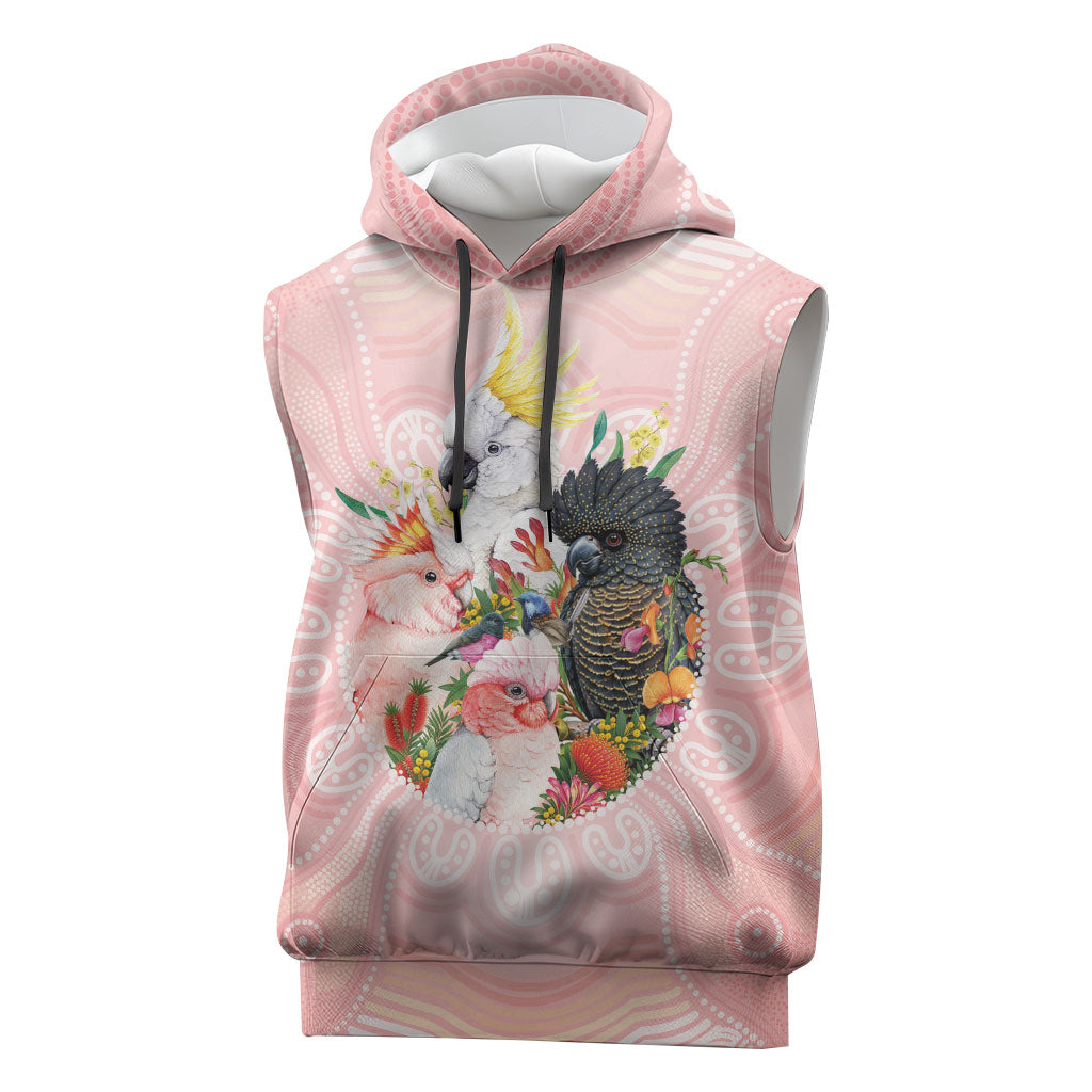 Australian Cockatoos Sleeveless Hoodie Flora Aboriginal Dot Art Pattern