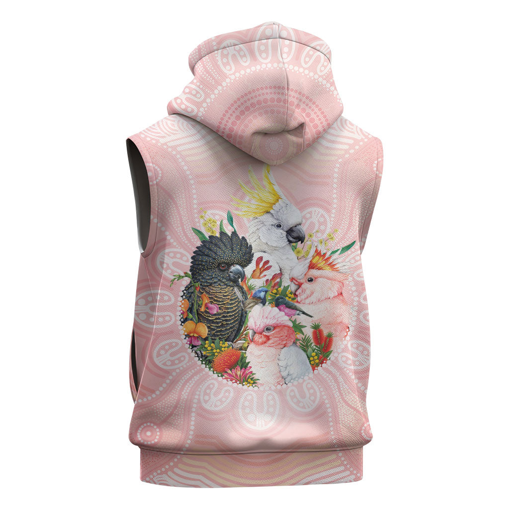 Australian Cockatoos Sleeveless Hoodie Flora Aboriginal Dot Art Pattern