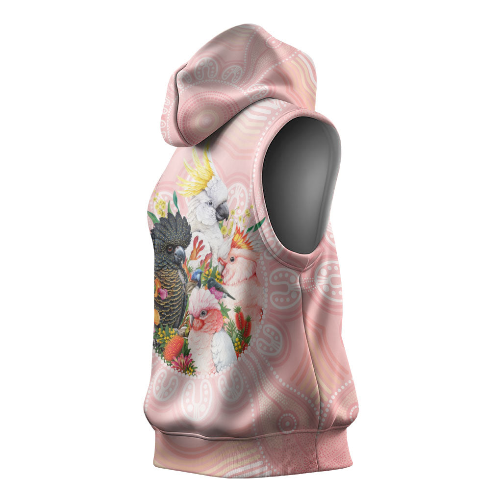 Australian Cockatoos Sleeveless Hoodie Flora Aboriginal Dot Art Pattern