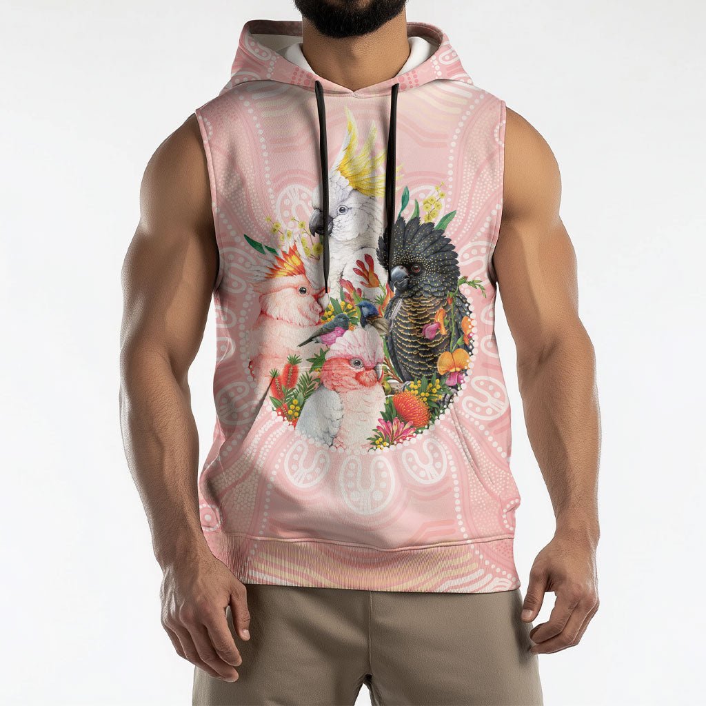 Australian Cockatoos Sleeveless Hoodie Flora Aboriginal Dot Art Pattern