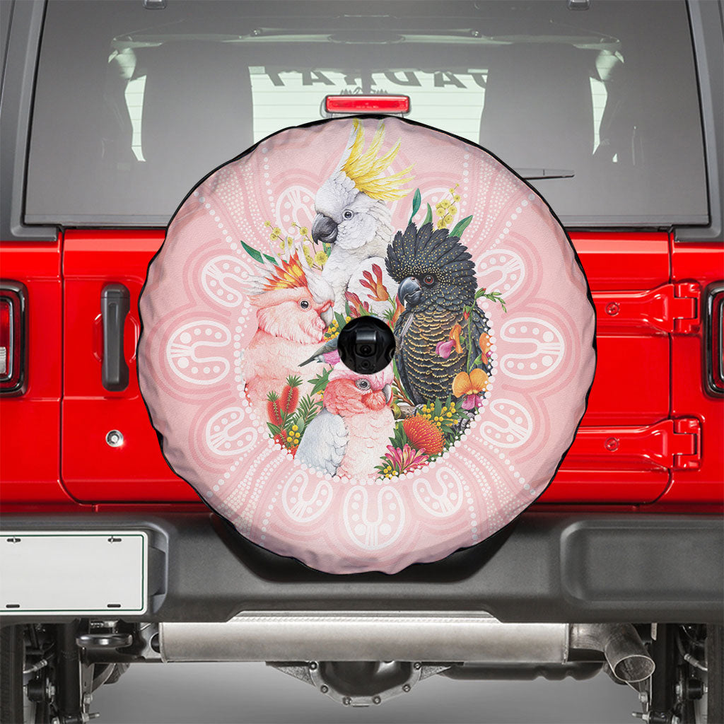 Australian Cockatoos Spare Tire Cover Flora Aboriginal Dot Art Pattern
