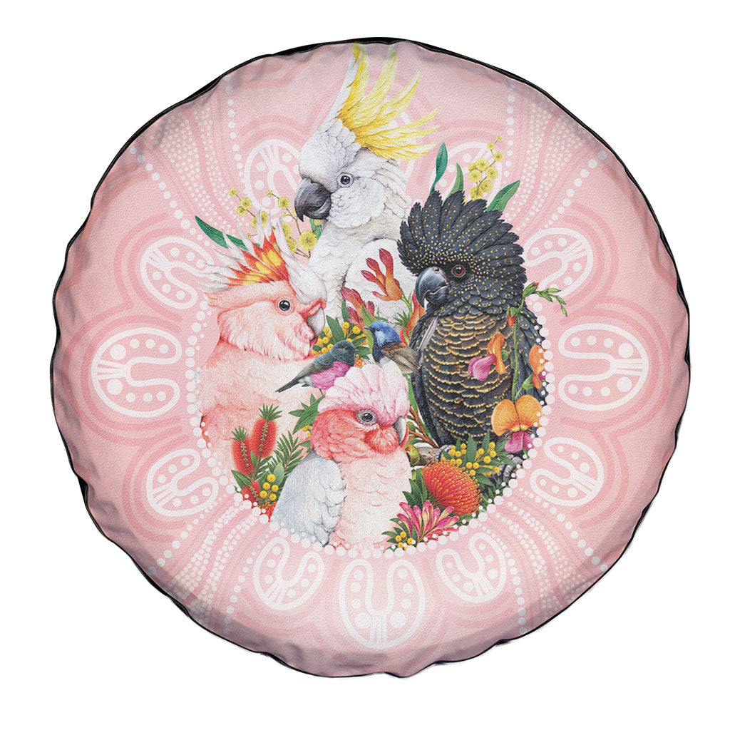 Australian Cockatoos Spare Tire Cover Flora Aboriginal Dot Art Pattern