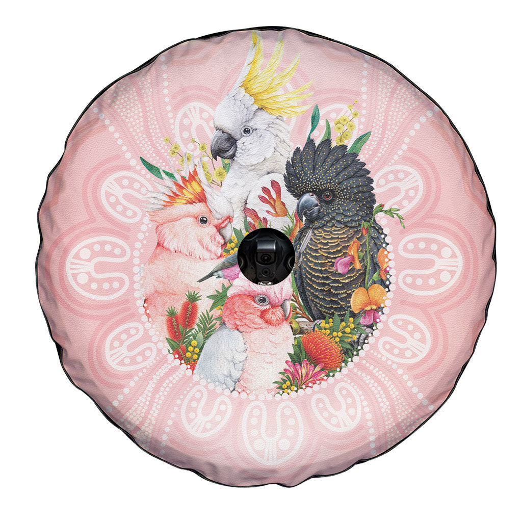 Australian Cockatoos Spare Tire Cover Flora Aboriginal Dot Art Pattern