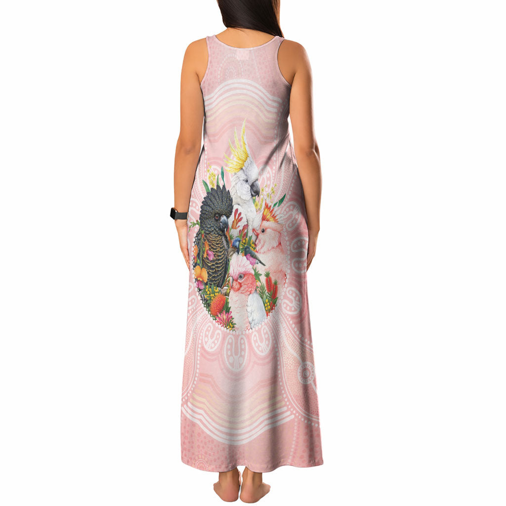 Australian Cockatoos Tank Maxi Dress Flora Aboriginal Dot Art Pattern