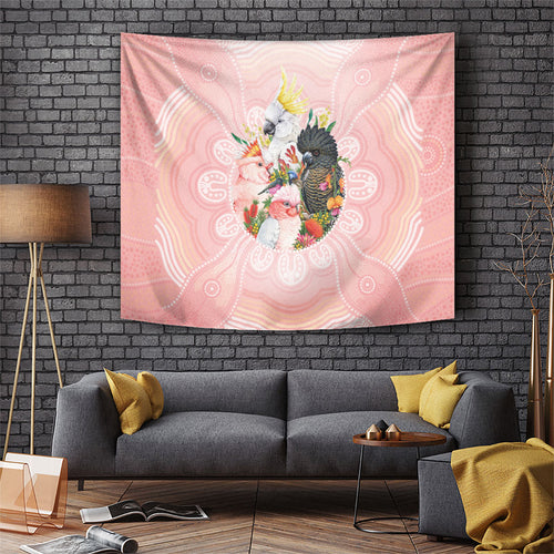 Australian Cockatoos Tapestry Flora Aboriginal Dot Art Pattern