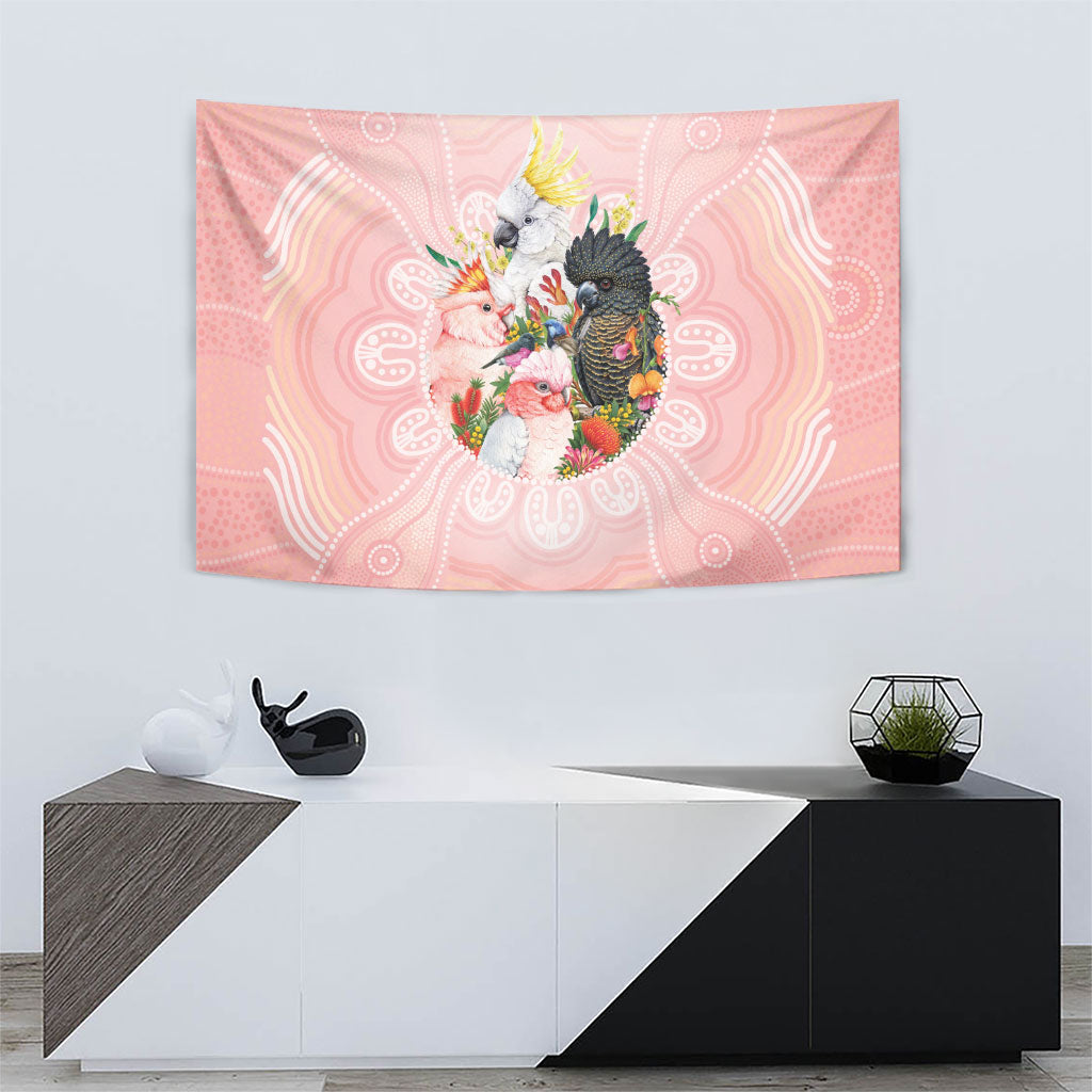 Australian Cockatoos Tapestry Flora Aboriginal Dot Art Pattern