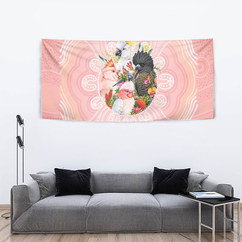 Australian Cockatoos Tapestry Flora Aboriginal Dot Art Pattern