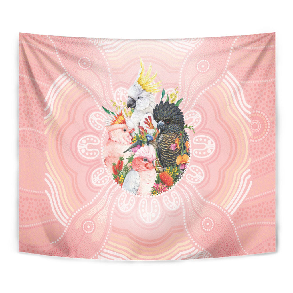 Australian Cockatoos Tapestry Flora Aboriginal Dot Art Pattern