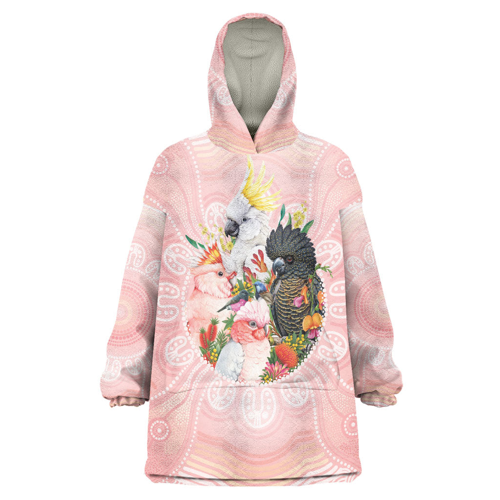 Australian Cockatoos Wearable Blanket Hoodie Flora Aboriginal Dot Art Pattern