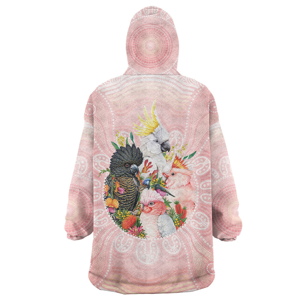 Australian Cockatoos Wearable Blanket Hoodie Flora Aboriginal Dot Art Pattern