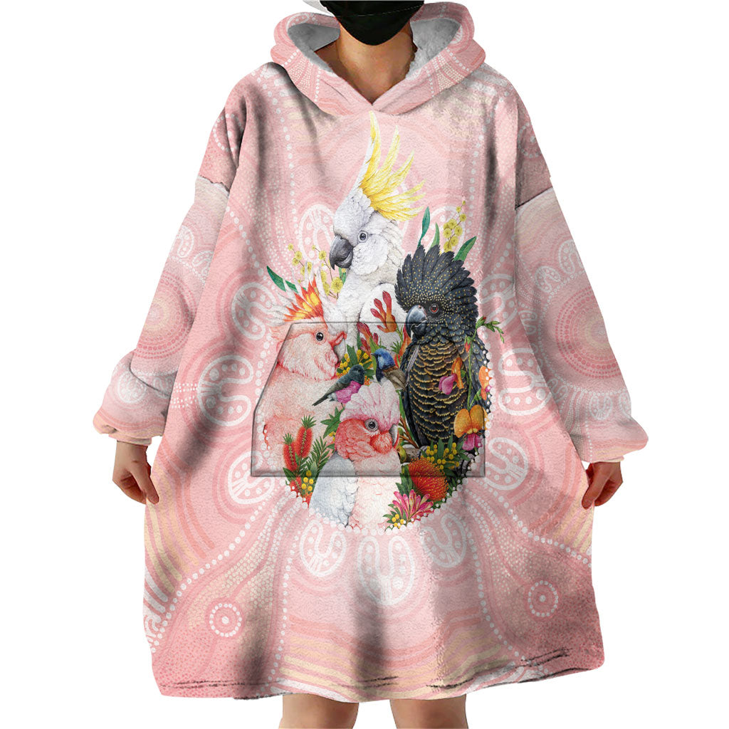 Australian Cockatoos Wearable Blanket Hoodie Flora Aboriginal Dot Art Pattern