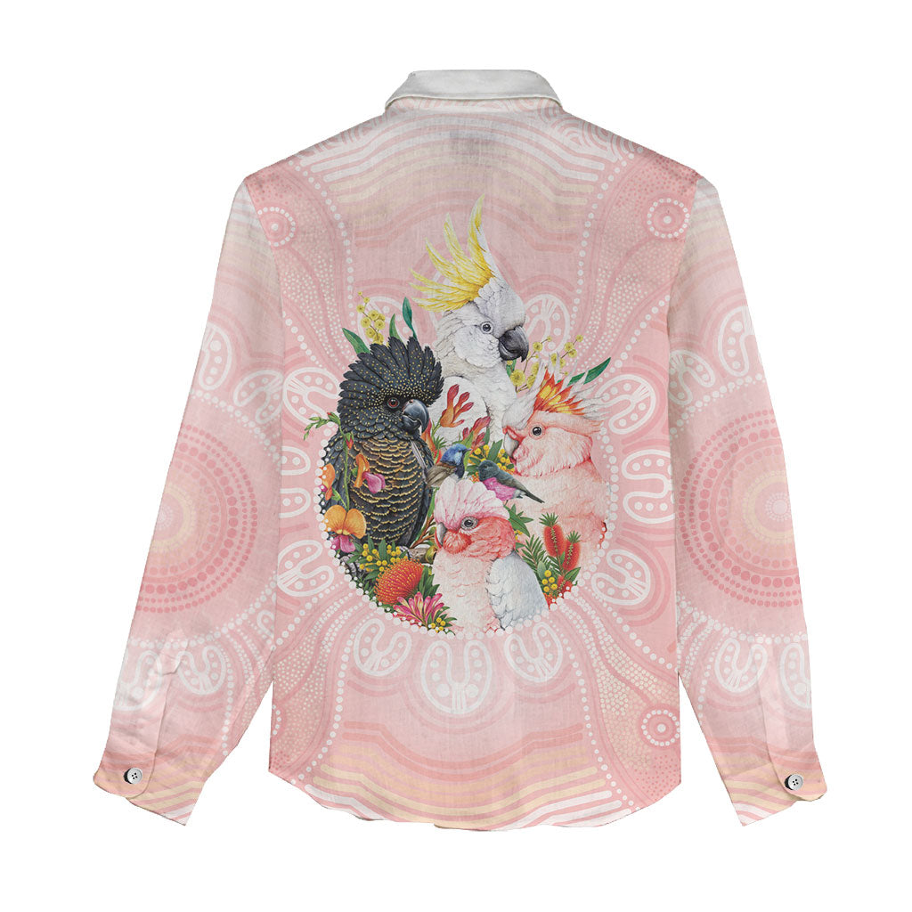 Australian Cockatoos Women Casual Shirt Flora Aboriginal Dot Art Pattern