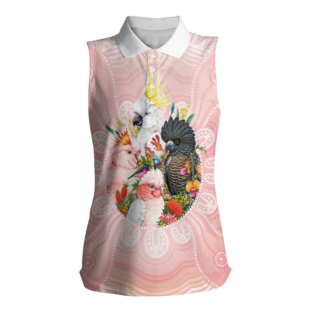 Australian Cockatoos Women Sleeveless Polo Shirt Flora Aboriginal Dot Art Pattern