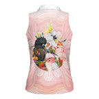 Australian Cockatoos Women Sleeveless Polo Shirt Flora Aboriginal Dot Art Pattern