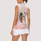 Australian Cockatoos Women Sleeveless Polo Shirt Flora Aboriginal Dot Art Pattern