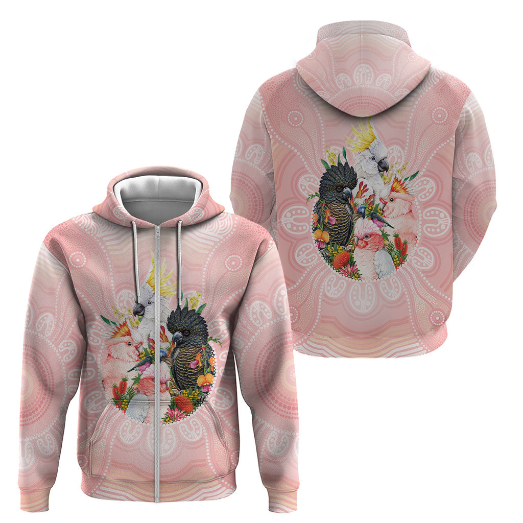 Australian Cockatoos Zip Hoodie Flora Aboriginal Dot Art Pattern