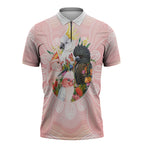 Australian Cockatoos Zipper Polo Shirt Flora Aboriginal Dot Art Pattern
