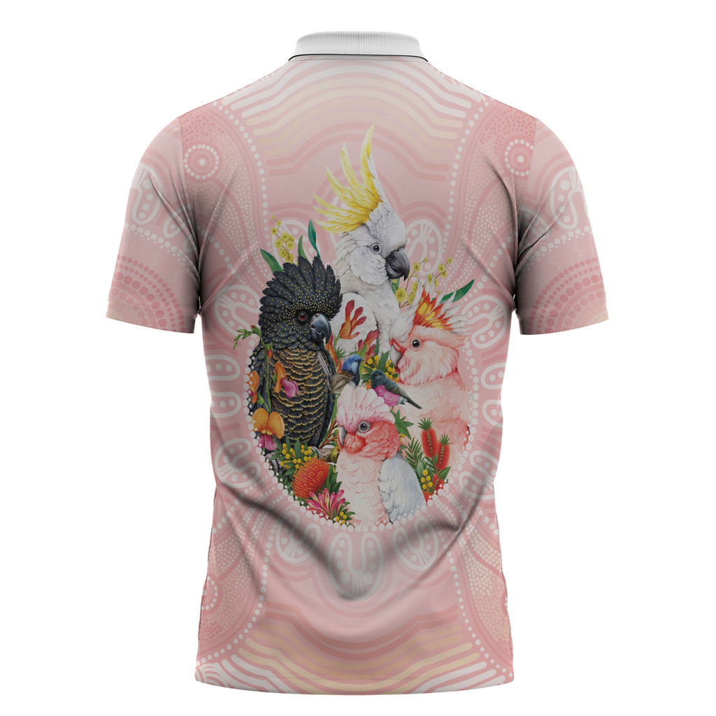 Australian Cockatoos Zipper Polo Shirt Flora Aboriginal Dot Art Pattern