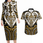 Custom Aotearoa Ngai Te Rangi Couples Matching Long Sleeve Bodycon Dress and Hawaiian Shirt Maori Tribal Pattern