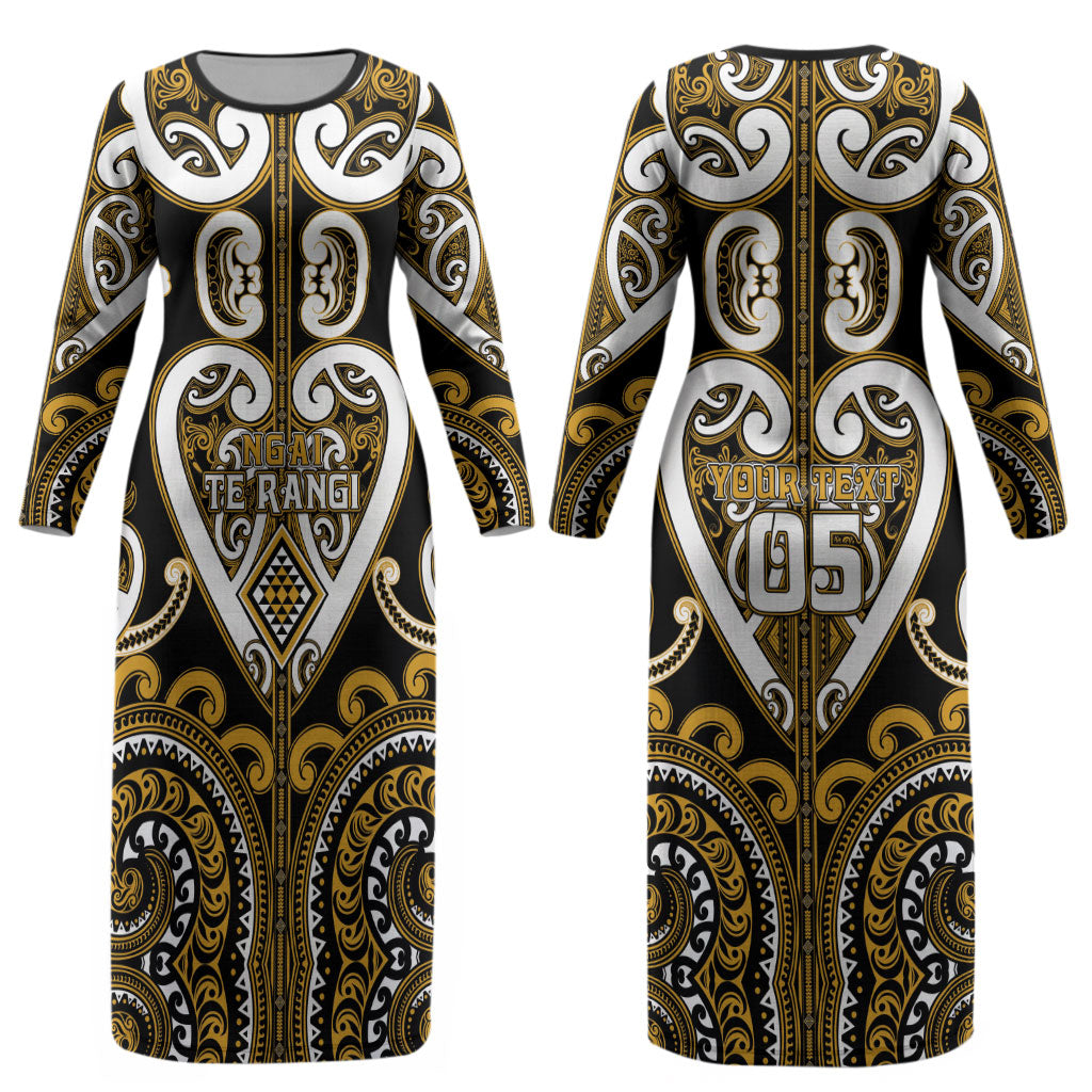 Custom Aotearoa Ngai Te Rangi Couples Matching Long Sleeve Bodycon Dress and Hawaiian Shirt Maori Tribal Pattern