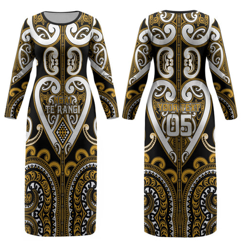 Custom Aotearoa Ngai Te Rangi Couples Matching Long Sleeve Bodycon Dress and Hawaiian Shirt Maori Tribal Pattern