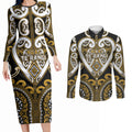 Custom Aotearoa Ngai Te Rangi Couples Matching Long Sleeve Bodycon Dress and Long Sleeve Button Shirt Maori Tribal Pattern