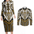 Custom Aotearoa Ngai Te Rangi Couples Matching Long Sleeve Bodycon Dress and Long Sleeve Button Shirt Maori Tribal Pattern