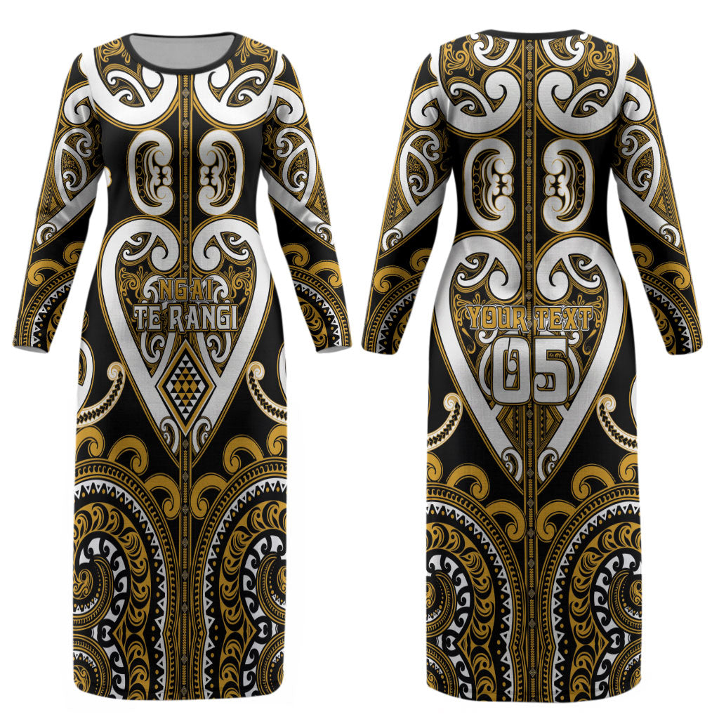 Custom Aotearoa Ngai Te Rangi Couples Matching Long Sleeve Bodycon Dress and Long Sleeve Button Shirt Maori Tribal Pattern