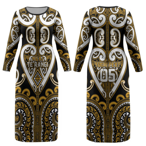 Custom Aotearoa Ngai Te Rangi Couples Matching Long Sleeve Bodycon Dress and Long Sleeve Button Shirt Maori Tribal Pattern