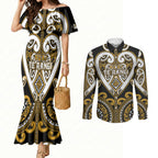 Custom Aotearoa Ngai Te Rangi Couples Matching Mermaid Dress and Long Sleeve Button Shirt Maori Tribal Pattern