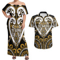 Custom Aotearoa Ngai Te Rangi Couples Matching Off Shoulder Maxi Dress and Hawaiian Shirt Maori Tribal Pattern