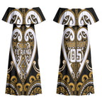 Custom Aotearoa Ngai Te Rangi Couples Matching Off Shoulder Maxi Dress and Hawaiian Shirt Maori Tribal Pattern