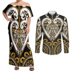 Custom Aotearoa Ngai Te Rangi Couples Matching Off Shoulder Maxi Dress and Long Sleeve Button Shirt Maori Tribal Pattern