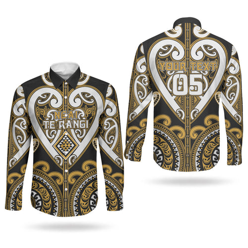 Custom Aotearoa Ngai Te Rangi Couples Matching Off Shoulder Maxi Dress and Long Sleeve Button Shirt Maori Tribal Pattern