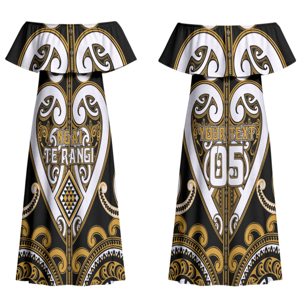 Custom Aotearoa Ngai Te Rangi Couples Matching Off Shoulder Maxi Dress and Long Sleeve Button Shirt Maori Tribal Pattern