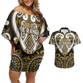Custom Aotearoa Ngai Te Rangi Couples Matching Off Shoulder Short Dress and Hawaiian Shirt Maori Tribal Pattern